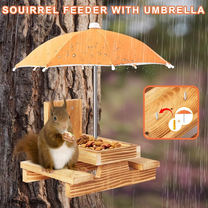 Gnodry Gnodary Squirrel Feeder with Umbrella, Squirrel Feeders for Outside, Squirrel Picnic Table Feeder - Chipmunk Feeder Hold Corn, Corn Cob, Peanuts Style2 (Bright Orange) - Image 4